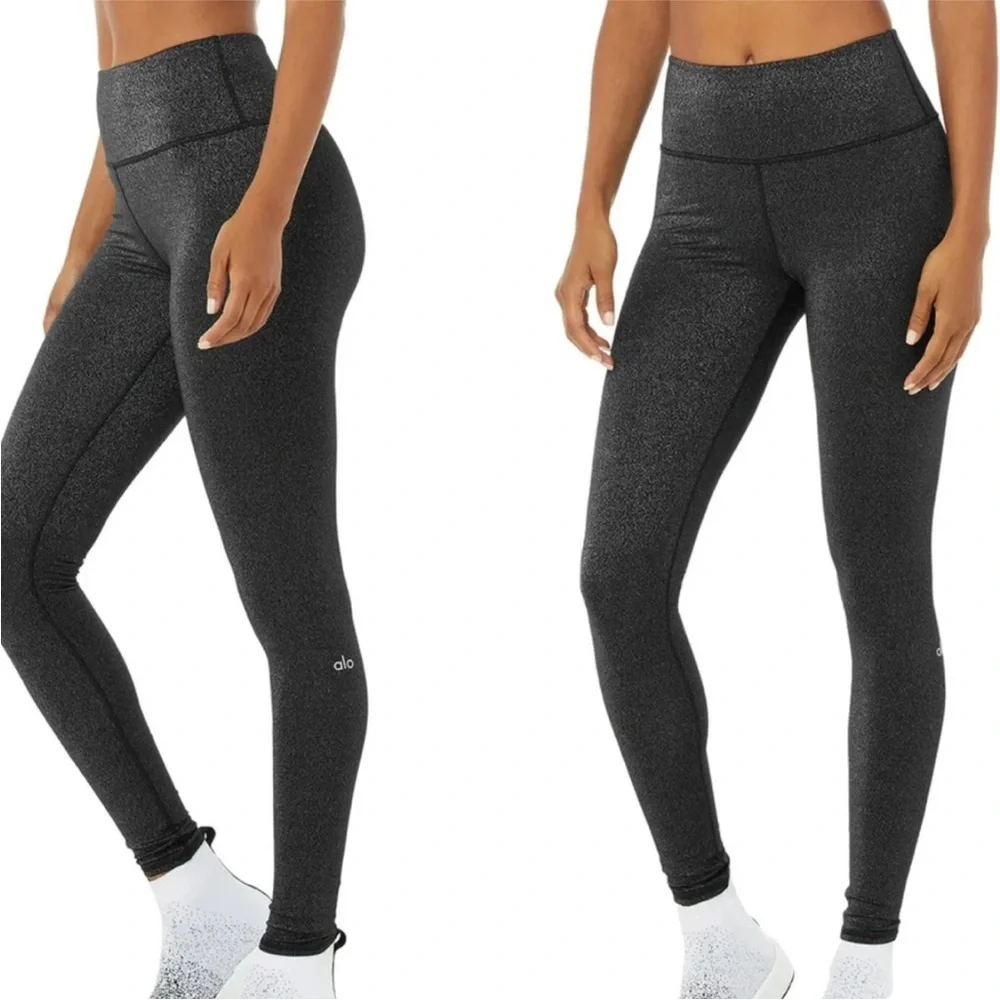 ALO Yoga Black Glitter Women's XS Performance Leggings High Waisted